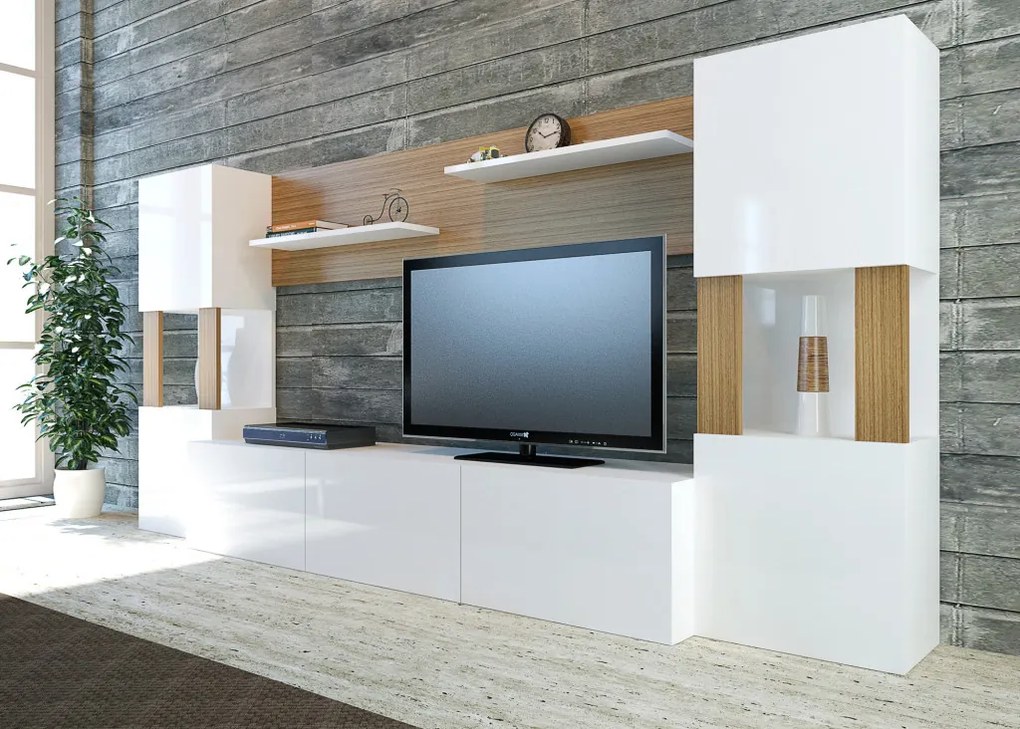 Lore TV-állvány, fehér-teak, 160 cm