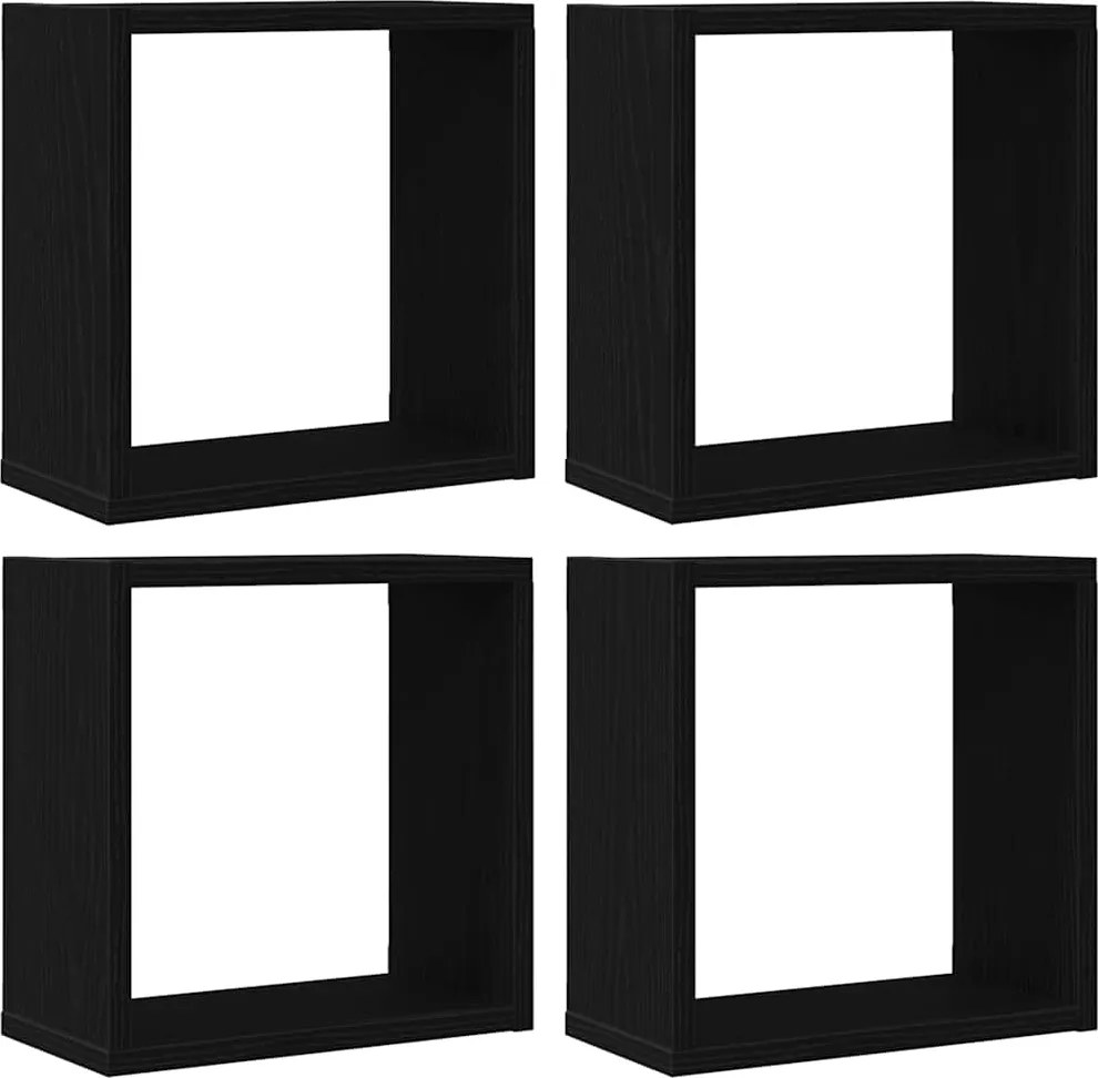 vidaXL 4 db fekete tölgyszínű szerelt fa fali kockapolc 30x15x30 cm