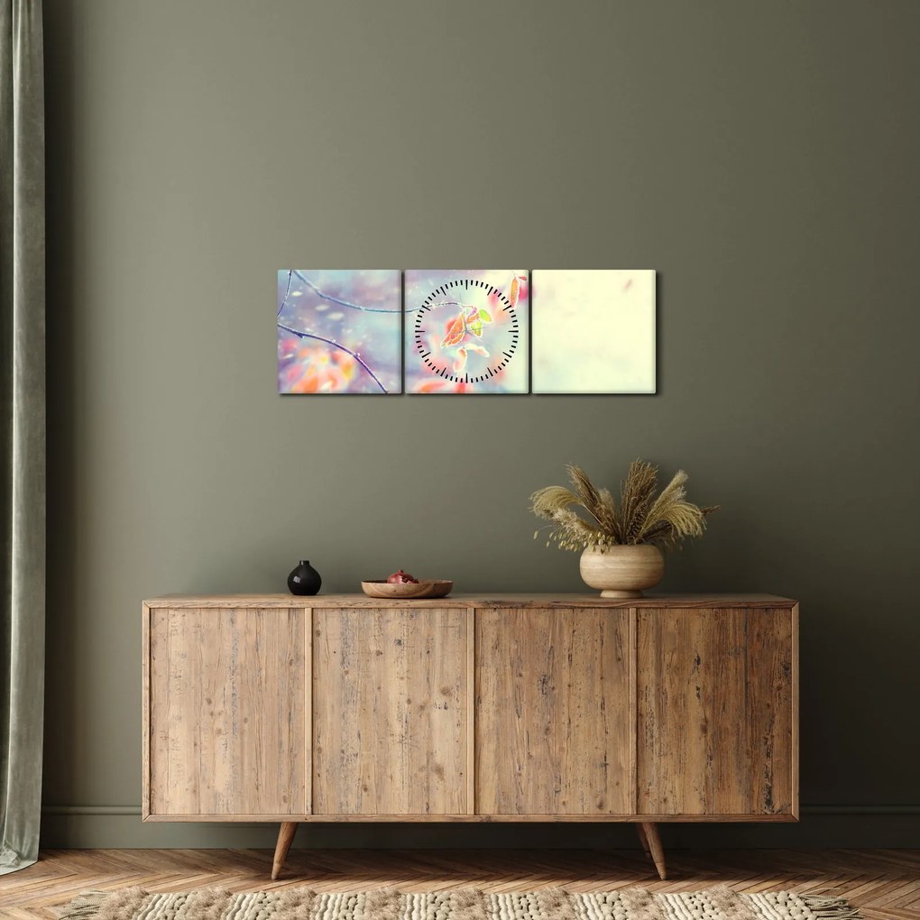 Kép - Levelek a jégben (órával) (90x30 cm)
