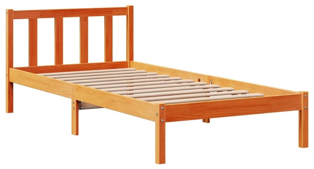 viaszbarna tömör fenyőfa ágykeret fejtámlával 90 x 200 cm