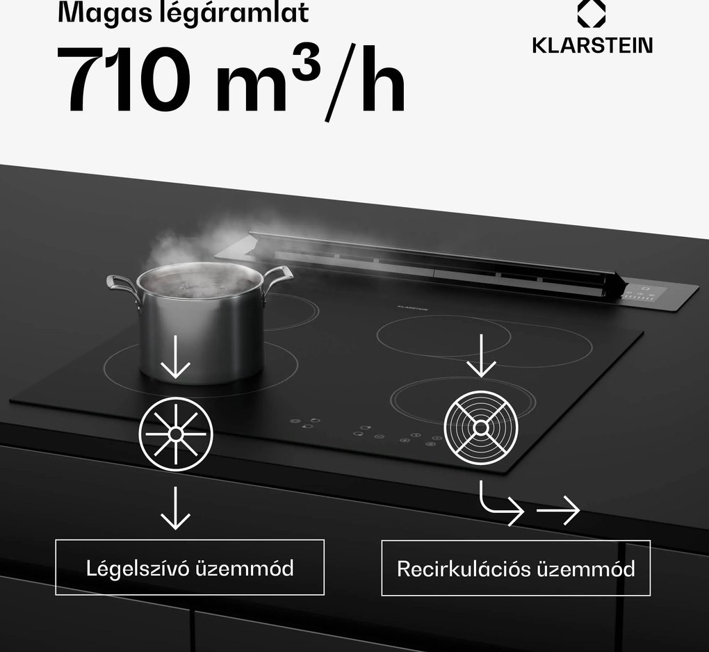 Klarstein Brisa páraelszívó, kihúzható, 710 m³/h, A+, LED, 42 dB, elszívó/recirkulációs üzemmód