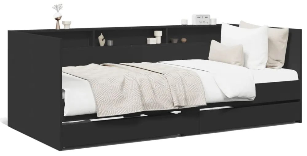fekete kanapéágy fiókkal matrac nélkül 90x200 cm