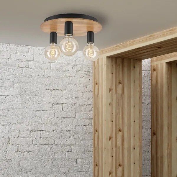 Mennyezeti lámpa DUSTY 3xE27/15W/230V átm. 34 cm tölgy/fekete
