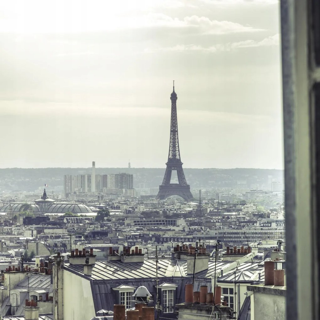 Poszter 30x30cm Az Eiffel-torony a Montmartre 2 lakás ablakán keresztül látható,