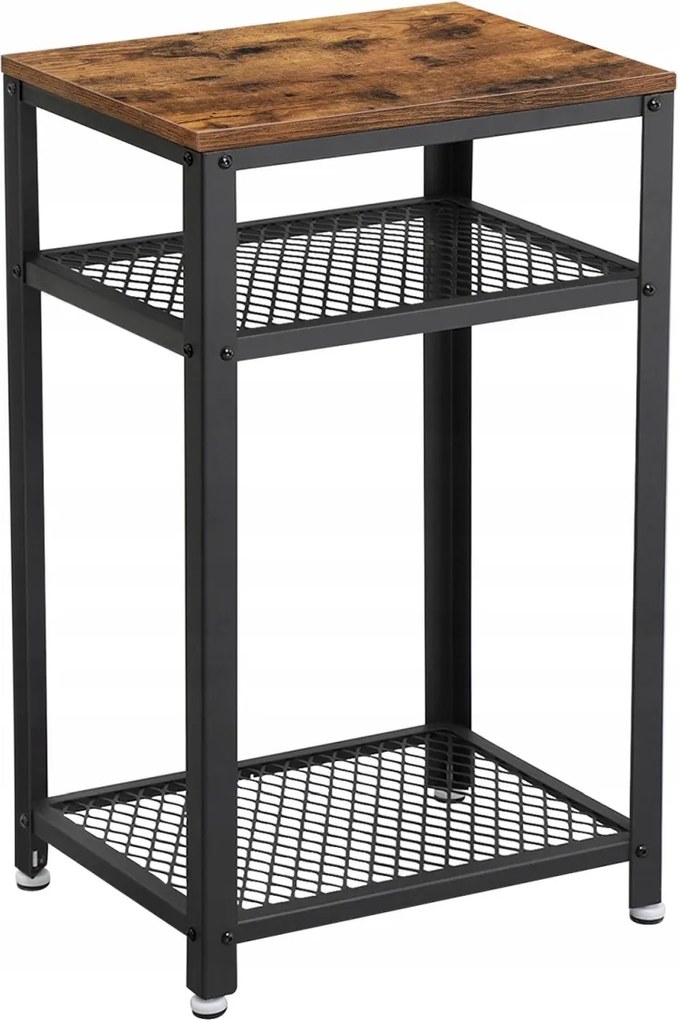 Dohányzóasztal polccal, fekete rusztikus loft stílusú, 75 cm