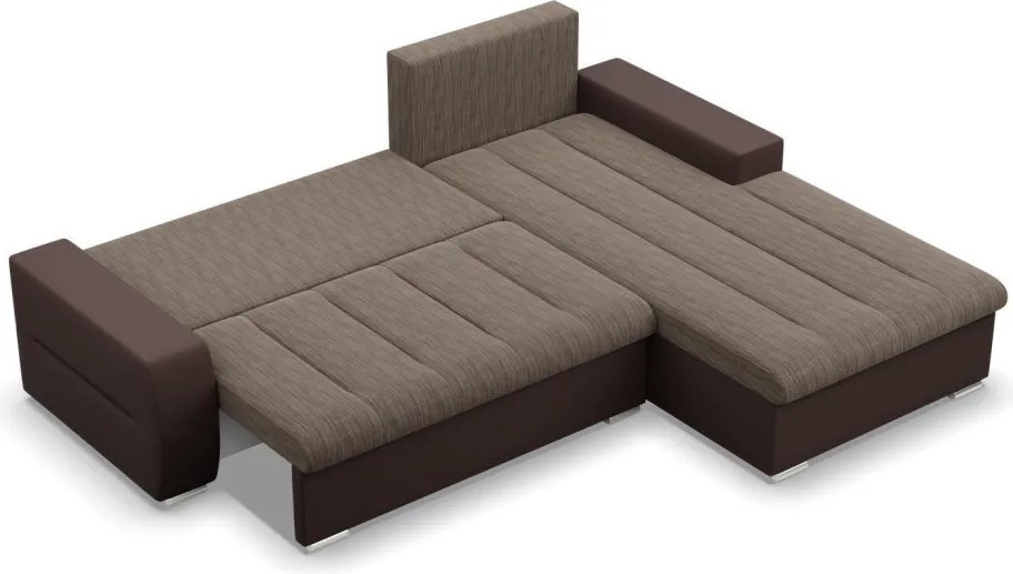Toronto sarokkanapé, 2 ágyneműtartóval, fonott + műbőr, jobboldali, barna