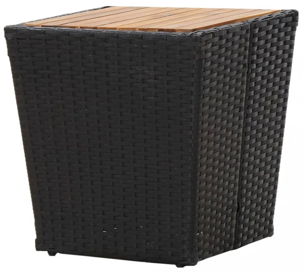 3 részes fekete polyrattan és akácfa kerti bisztrószett
