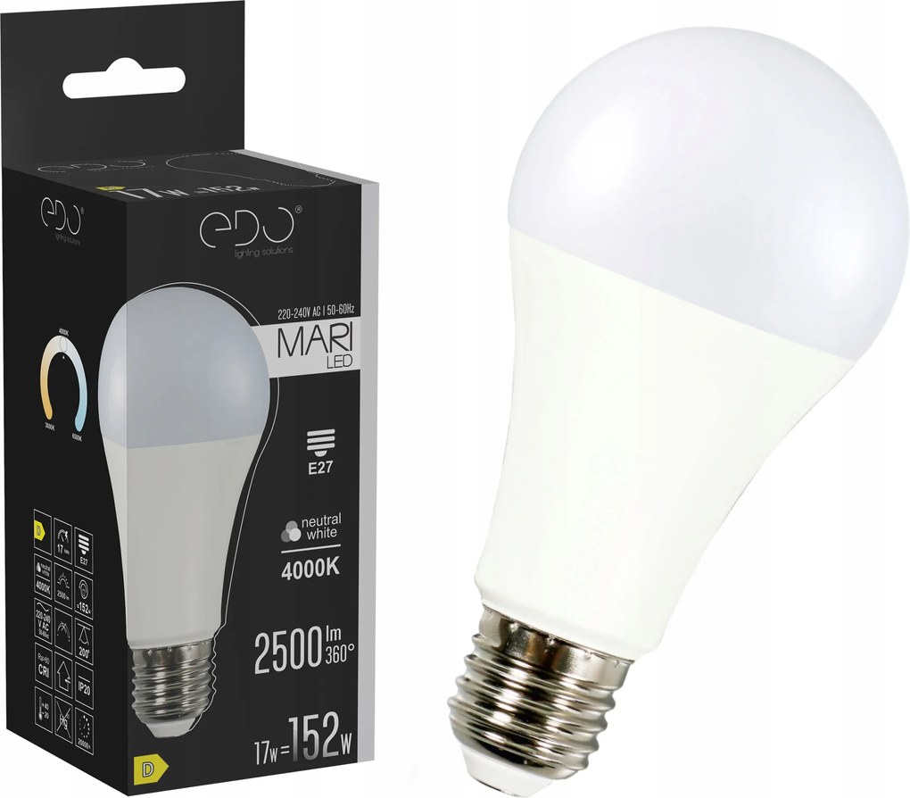 Led izzó E27 A65 17W 4000K neutral 2500lm Edo