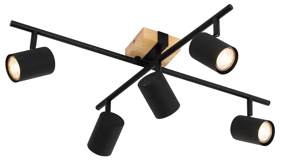 Mennyezeti lámpa fekete fával, 5 állítható fényponttal, téglalap alakú - Jeana