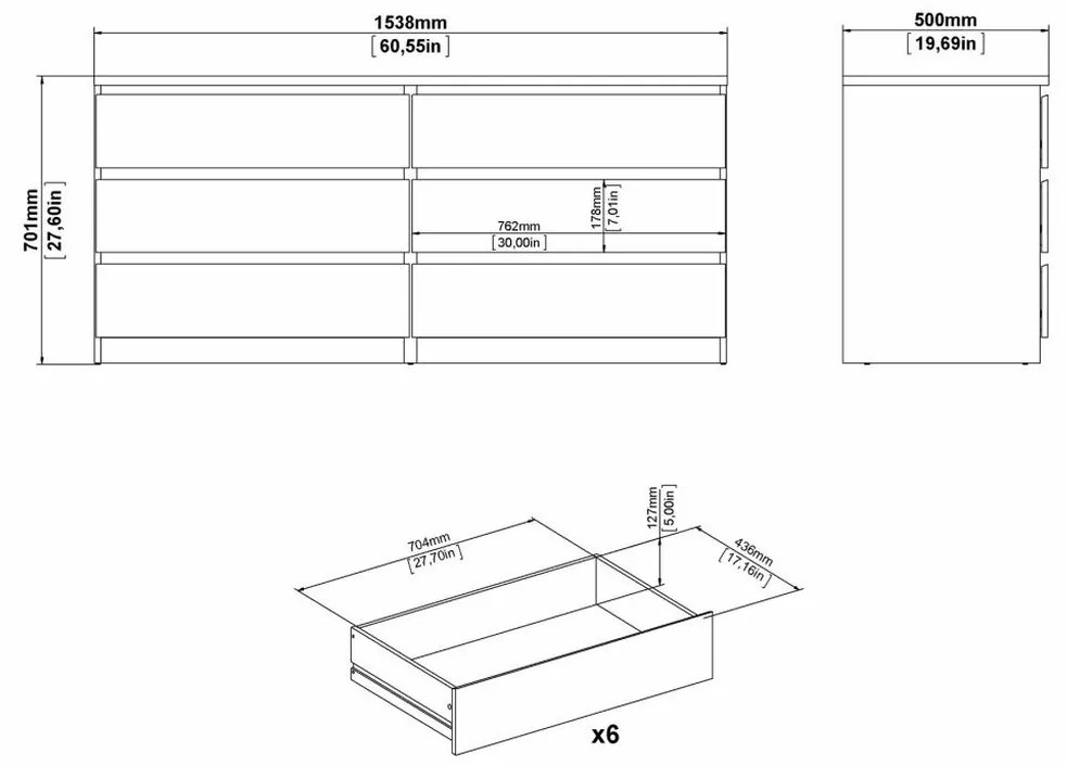 Simplicity komód 154 x 50 x 70 cm, fehér fényes