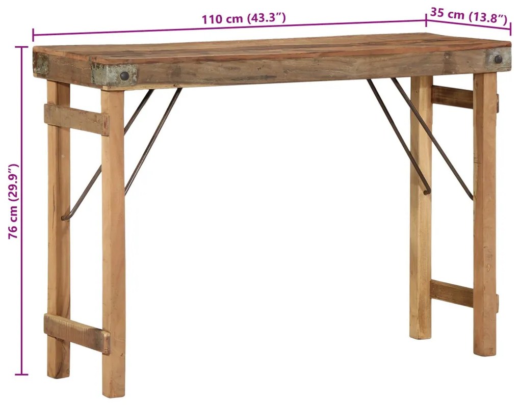 Konzolasztal 110x35x76 cm Tömör Újrahasznosított Fa