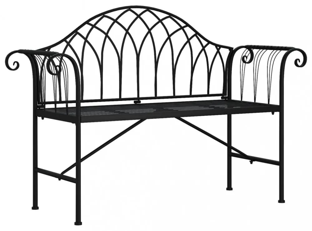 kétszemélyes fekete acél kerti pad 128 cm