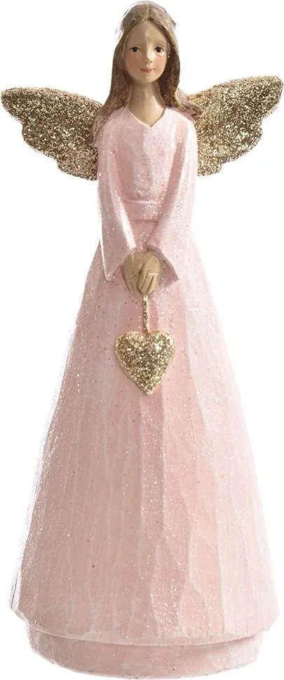 Angyal szívvel 19cm Rózsaszín