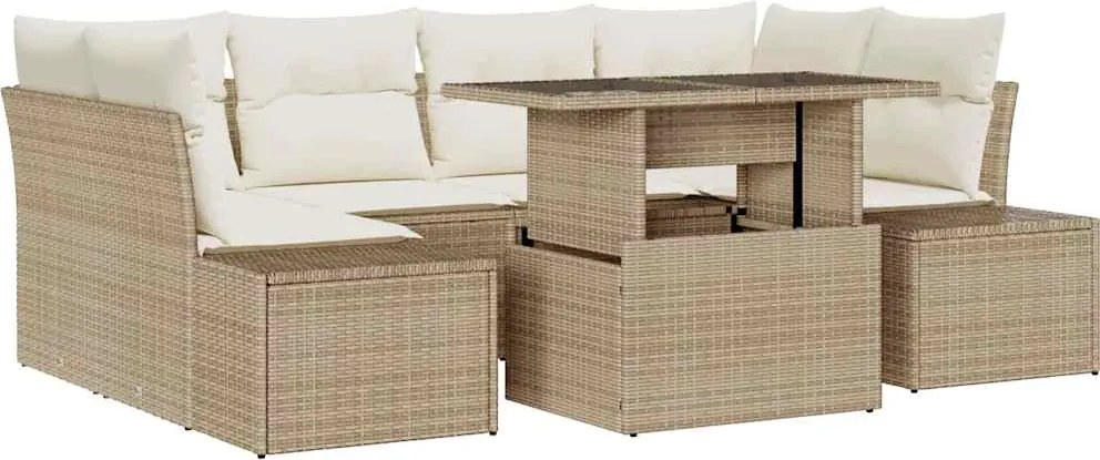 vidaXL Kanapé Szett párnával 7 pcs Beige és krém polirattan