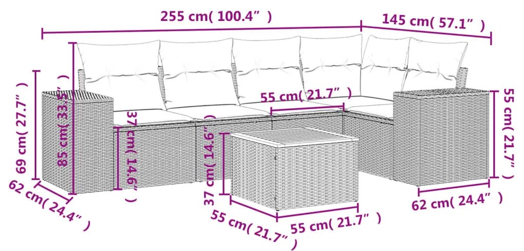 6 részes szürke polyrattan kerti ülőgarnitúra párnákkal