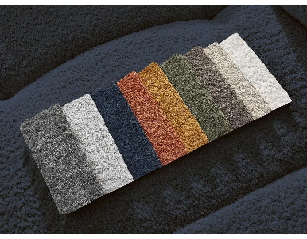 Kék buklé kinyitható-tárolóhelyes sarokkanapé (bal oldali-heverő résszel) Roxelane – Bobochic Paris