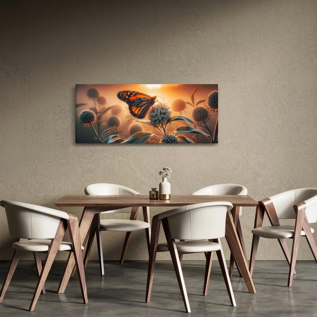 Kép – Pillangó a lenyugvó napban (120x50 cm)