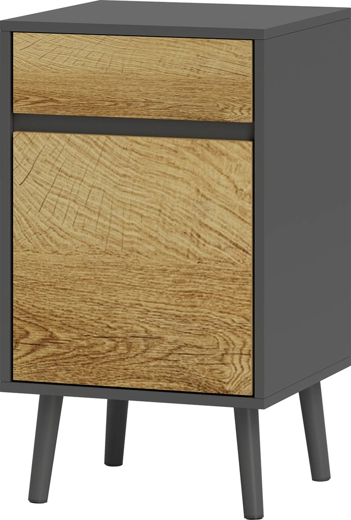 HOMCOM Éjjeliszekrény Fiókkal és Szekrénnyel, Állítható Polccal, Modern Fogantyú Nélküli Többcélú Nappali Asztal, Sötét Szürke és Fa | Aosom