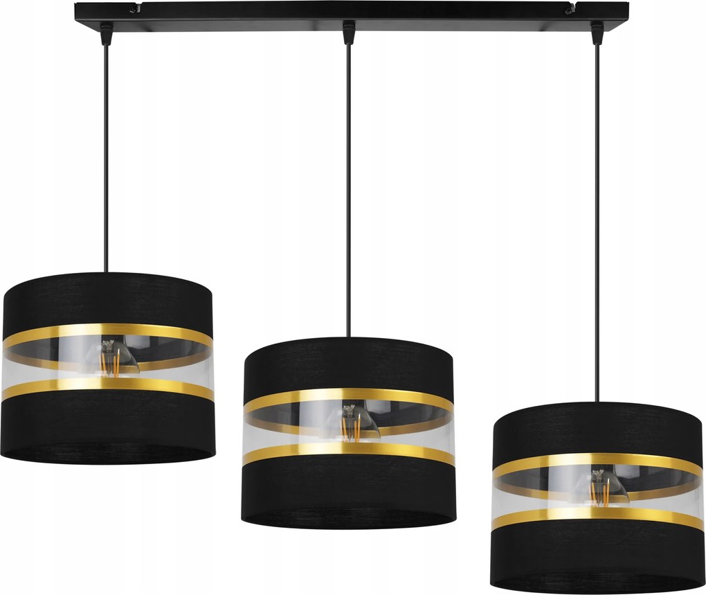 Mennyezeti Függőlámpa Hármas Csillár Glamour Arany Csíkos Lámpabúra