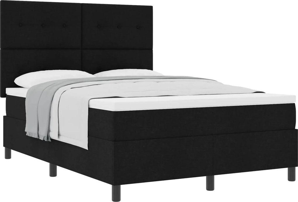 vidaXL Boxrugós ágy matracmal fejtámlával Fekete 140 x 190 cm szövet