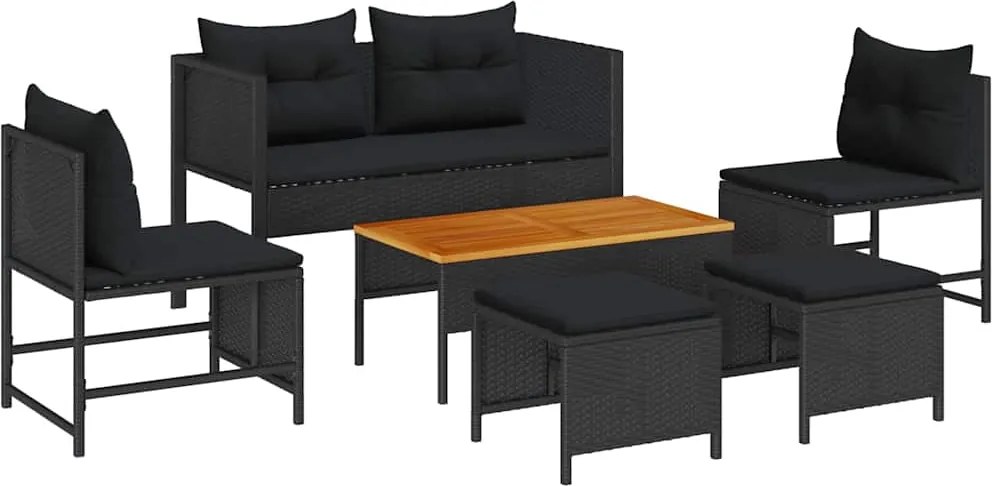 vidaXL Kerti Kanapé Szett párnával 6 pcs Fekete polirattan