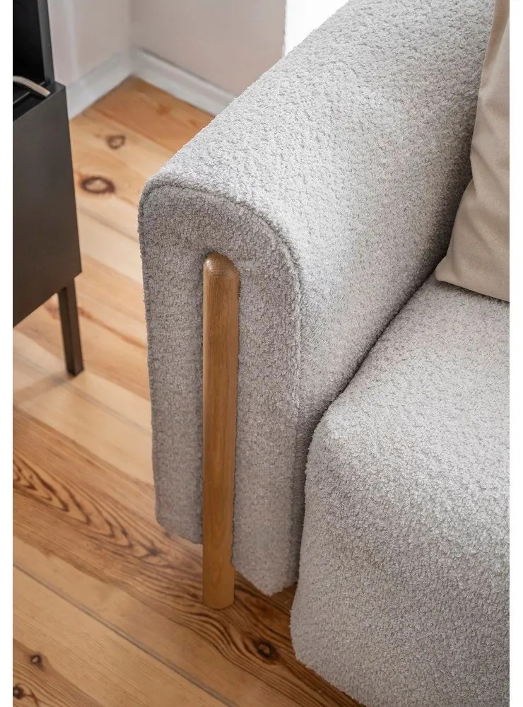 Világosszürke buklé kinyitható-tárolóhelyes kanapé 244 cm Arcadova – ELTAP