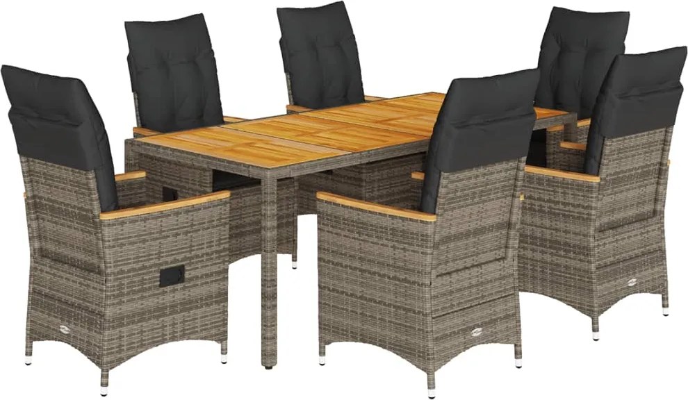 vidaXL 7 részes szürke polyrattan kerti étkezőgarnitúra párnával