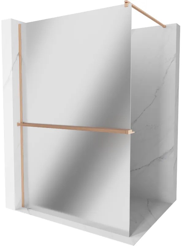 Mexen Kioto+, Walk-In zuhanyparaván polccal és akasztóval 80 x 200 cm, 8 mm tükörmintás üveg, réz matt profil, 800-080-121-65-50