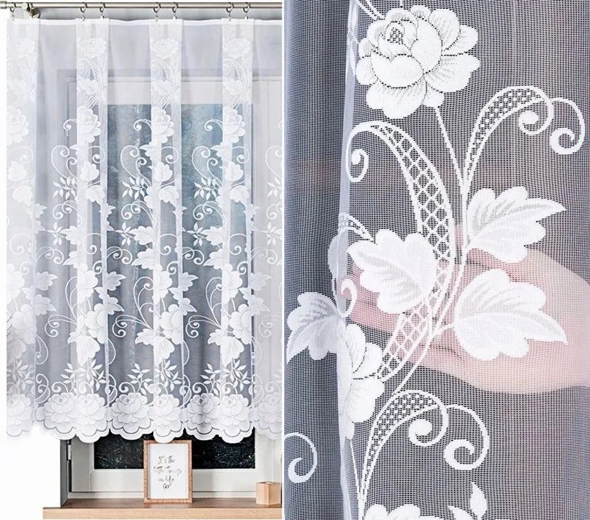 Jacquard függöny 023006 mintás, 400x140cm egyenes, virágmintás (szegélyekkel)