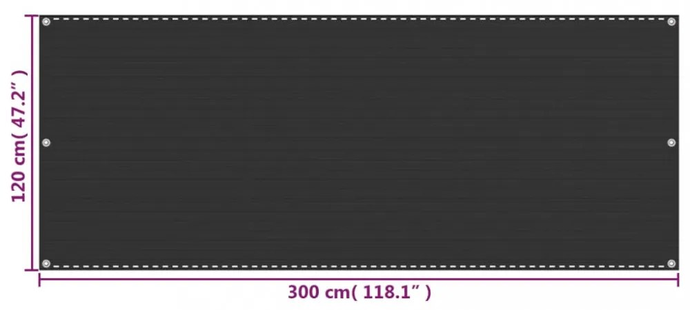 antracitszürke HDPE erkélyparaván 120 x 300 cm