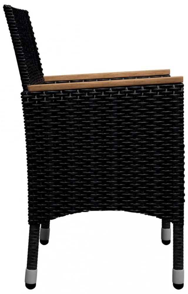 9 részes fekete polyrattan és akácfa kerti étkezőgarnitúra
