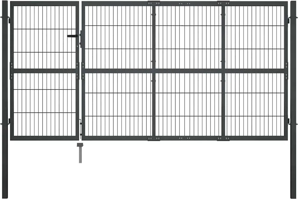 vidaXL antracit színű acél kerti kapu oszlopokkal 350 x 120 cm
