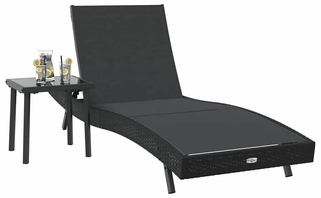 Napozóágy asztallal 2 pcs Fekete 40 x 40 x 40.5 cm polirattan