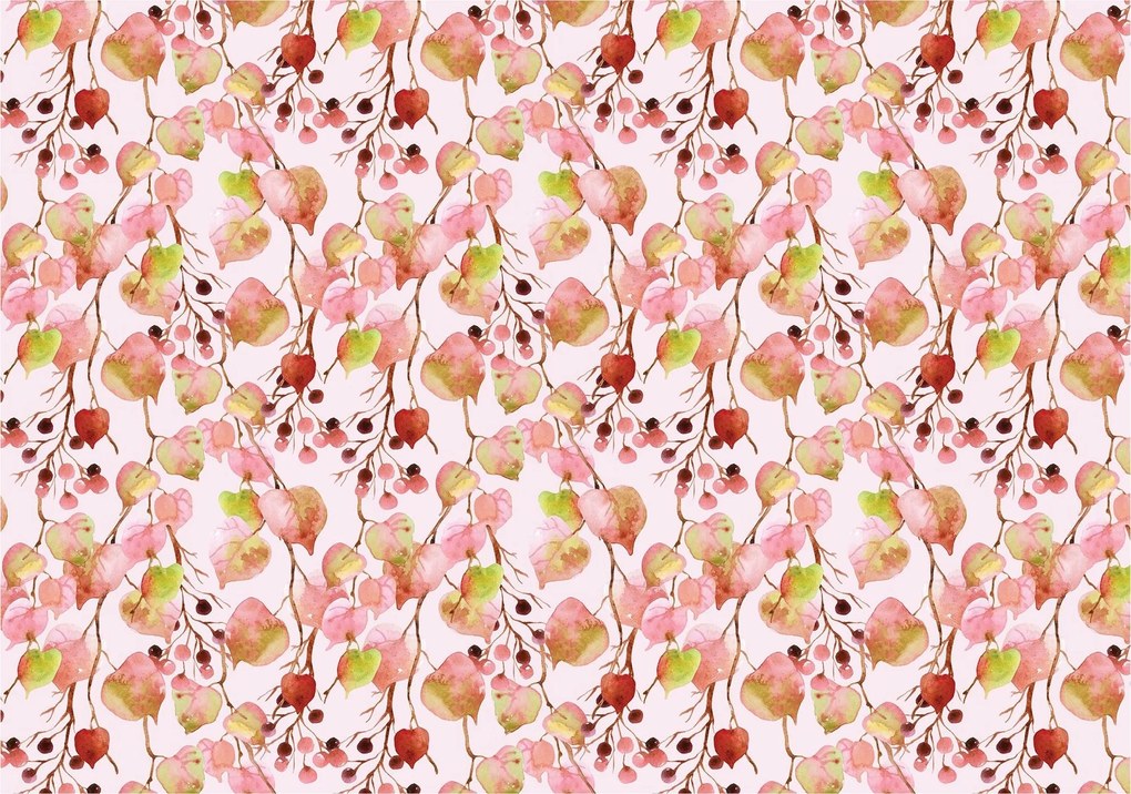 Flizelin fotótapéta Akvarell Virágok és bogyók Rózsa-Bézs 300x210 +ragasztó