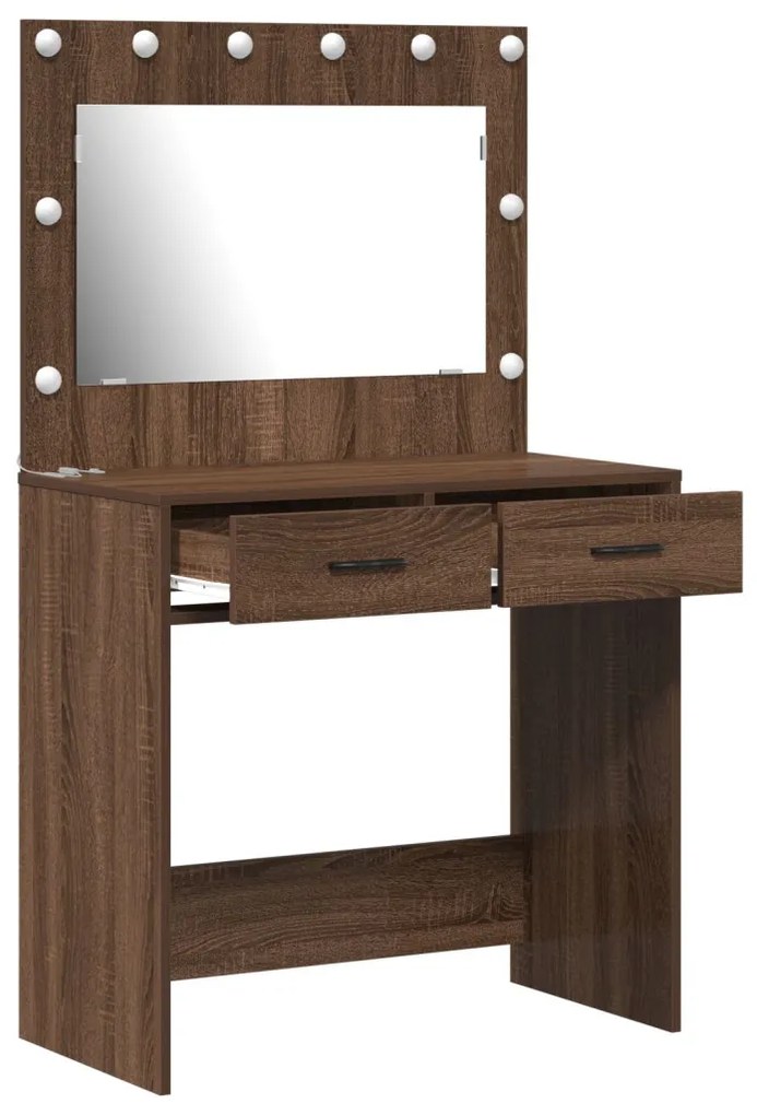 Sminktükör LED Világítással Barna Tölgy 78,5x41x135 cm