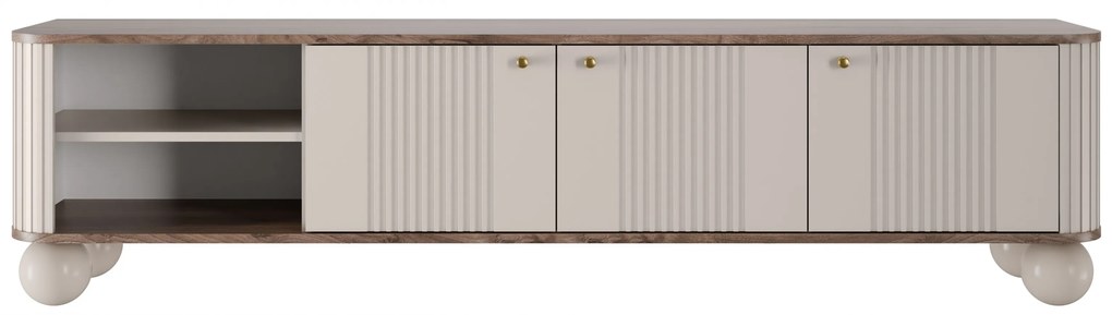 Vesper 3D TV-szekrény 187 cm - kasmír / diófa / arany színű fogantyúk / gömb alakú lábak