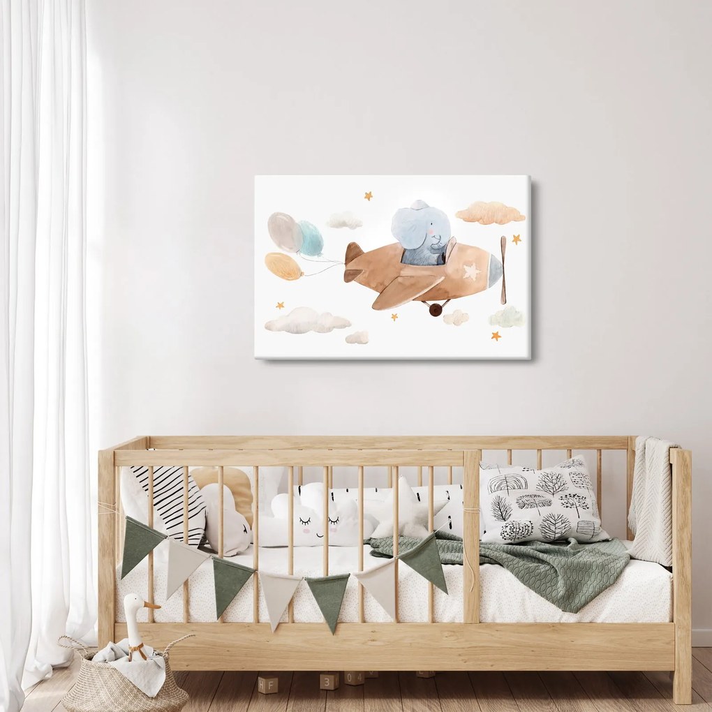 Kép - Akvarell elefánt egy repülőgépen (90x60 cm)