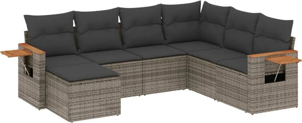 vidaXL 7 részes szürke polyrattan kerti ülőgarnitúra párnákkal