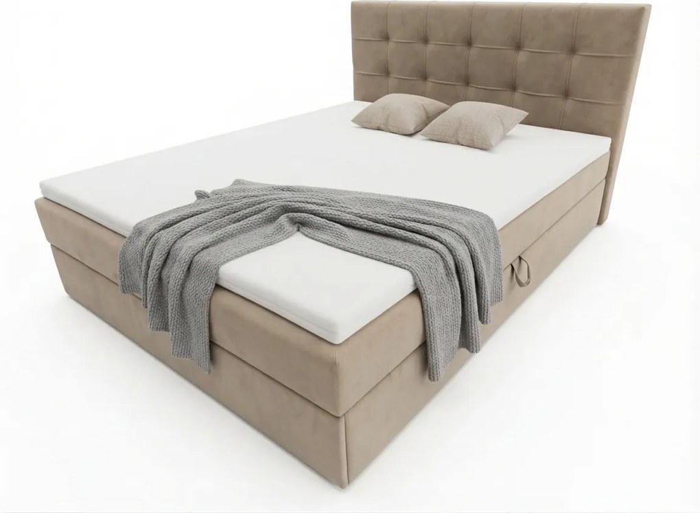 Kárpitozott boxspring ágy DIRELIS TRINITY 140x200 cm bézs Matrac: Bonell rugós matrac