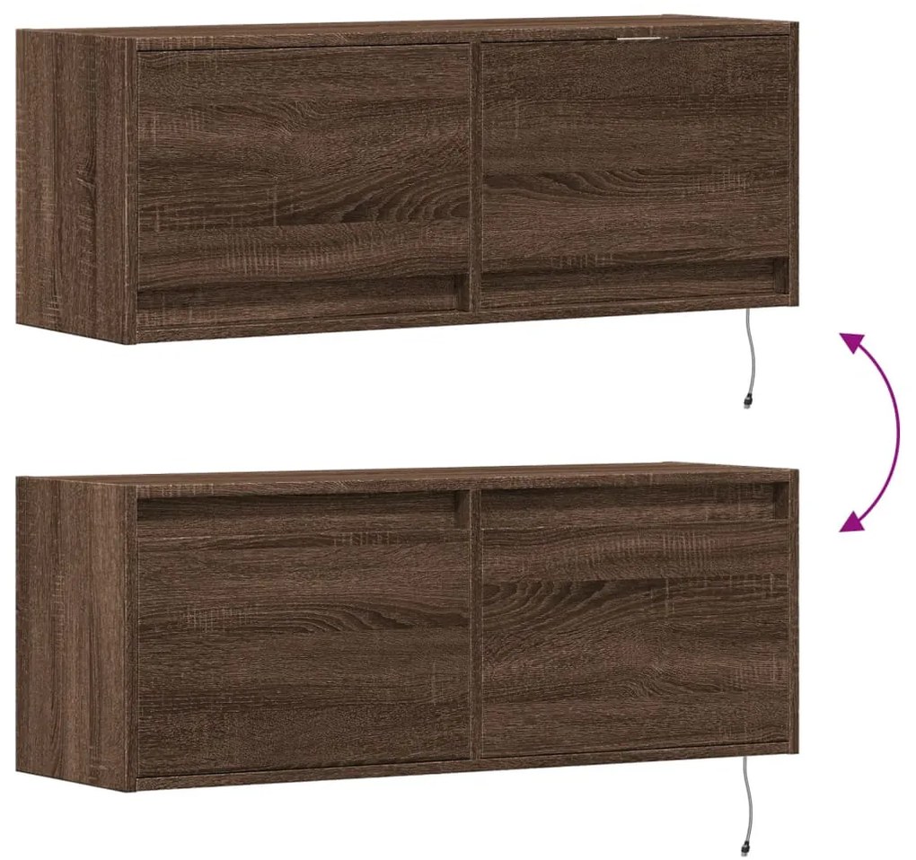 vidaXL barna tölgyszínű fali TV-szekrény LED-del 100x31x35 cm