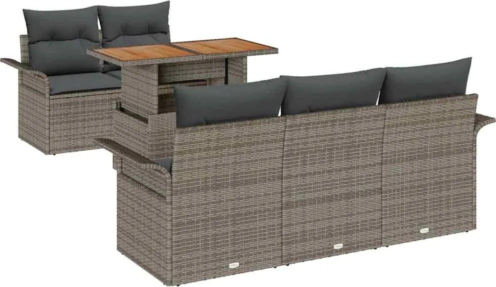 vidaXL Kerti Kanapé Szett párnával 6 pcs Szürke polirattan