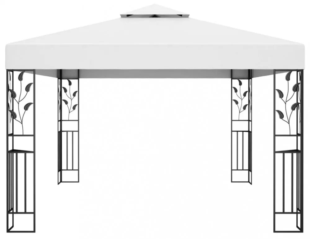 fehér dupla tetős pavilon LED fényfüzérrel 3 x 4 m