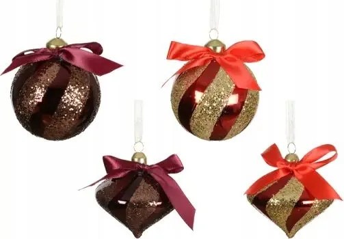 Üveggömb bordó/ezüst csillámos mix 8cm