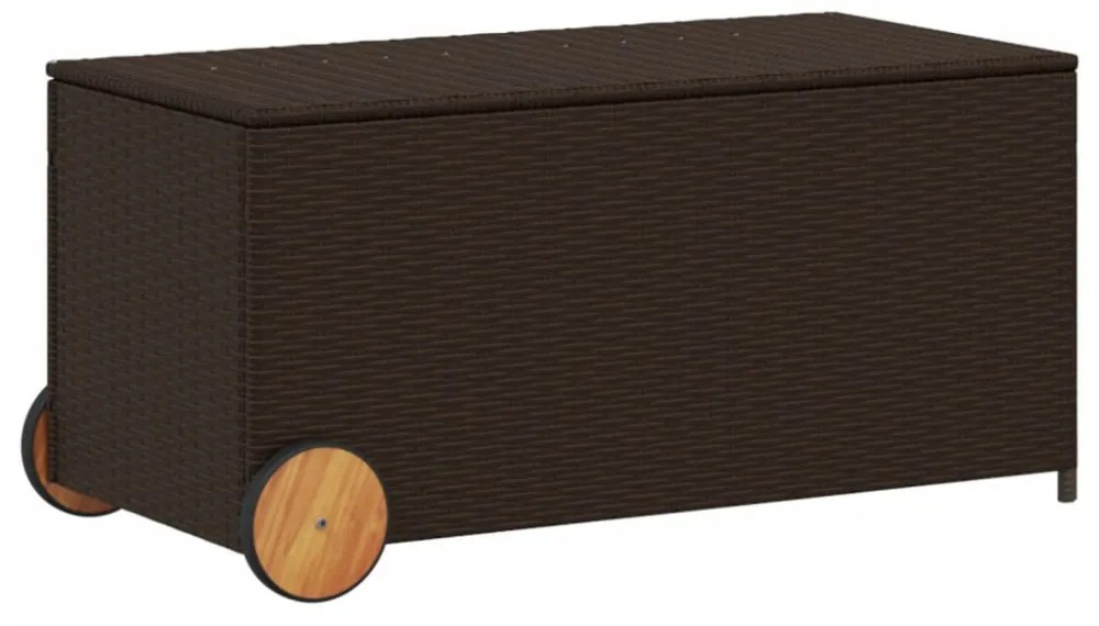 barna polyrattan kerti tárolóláda kerekekkel 190 L