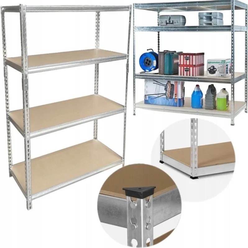 Fém Garázs Tárolószekrény Ezüst 4 Polcos 600KG 180x90x40 Prémium