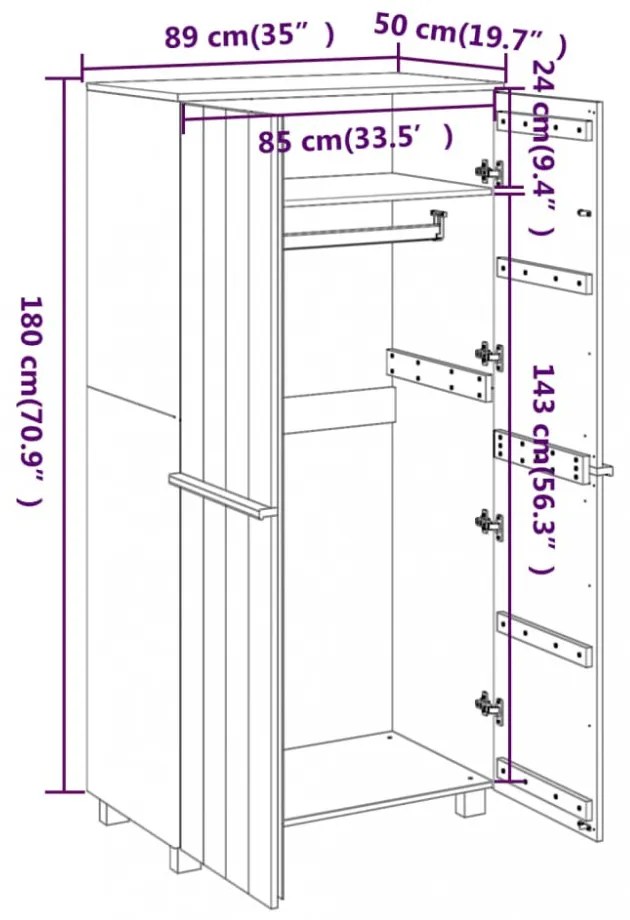 HAMAR sötétszürke tömör fenyőfa gardrób 89 x 50 x 180 cm