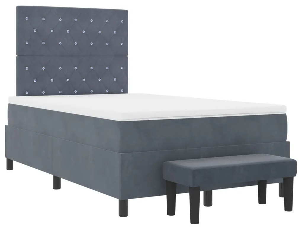 Box Spring ágy matraccal és paddal, Sötétszürke 120x200 cm Bársony