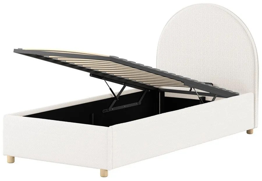 Fehér kárpitozott ágyneműtartós egyszemélyes ágy ágyráccsal 90x200 cm Moon – Vipack