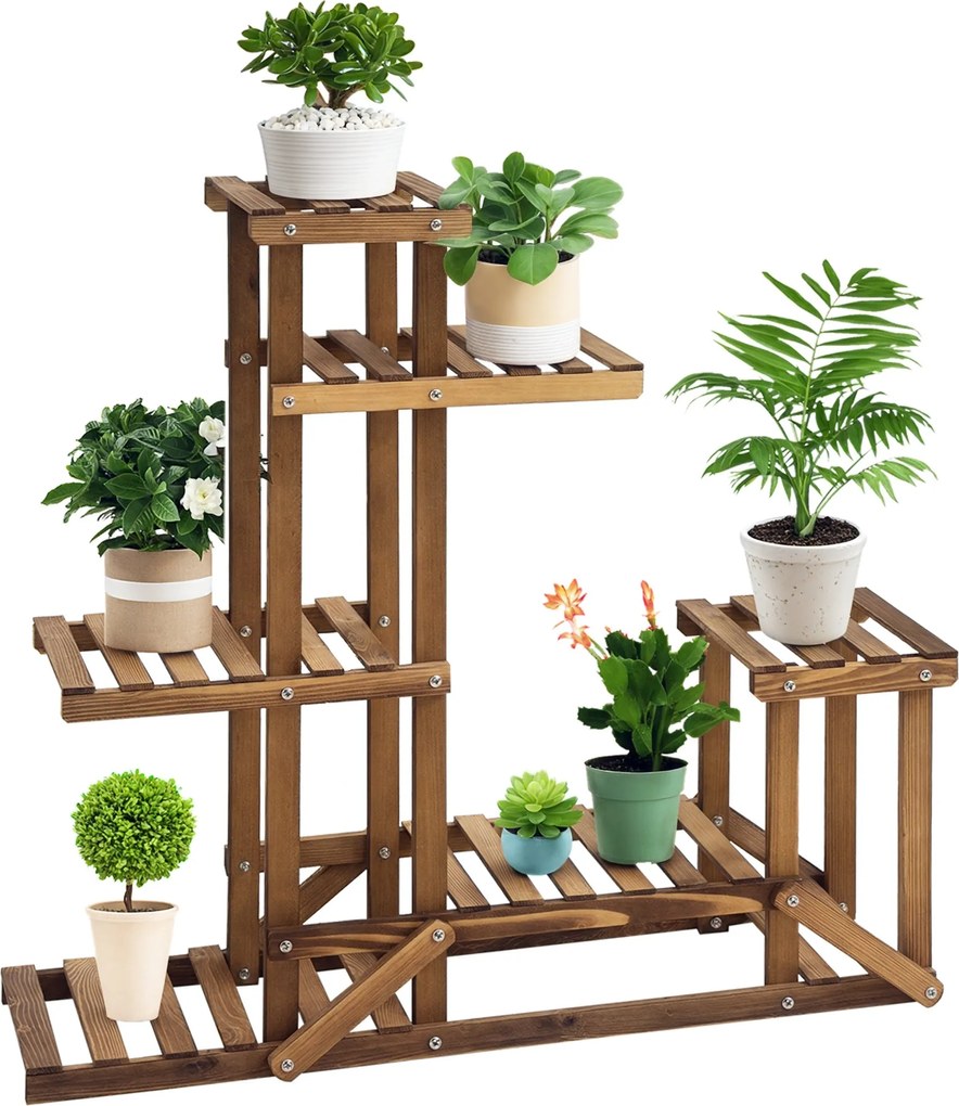 Outsunny Virágtartó Polc 6 Szintes Négyzetes Virágállvány Virág Lépcső Viráglétra Tömbfa Sötétszürke 98 x 28 x 96,5 cm | Aosom