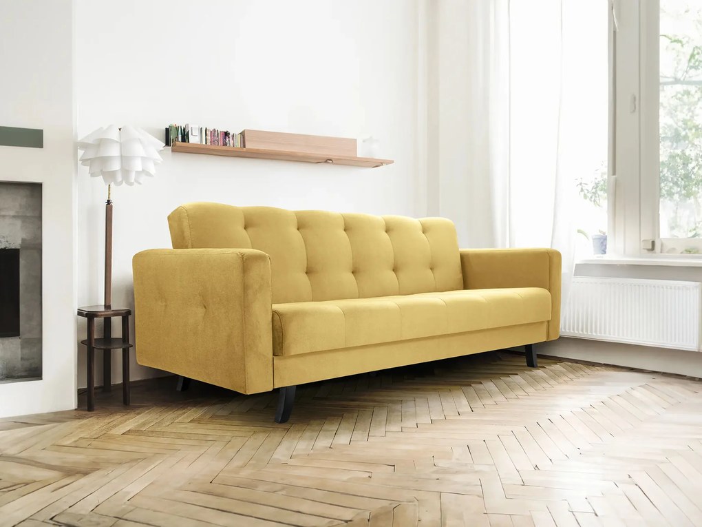 ID LISSZABON ágyazható kanapé ágyneműtartóval - sárga